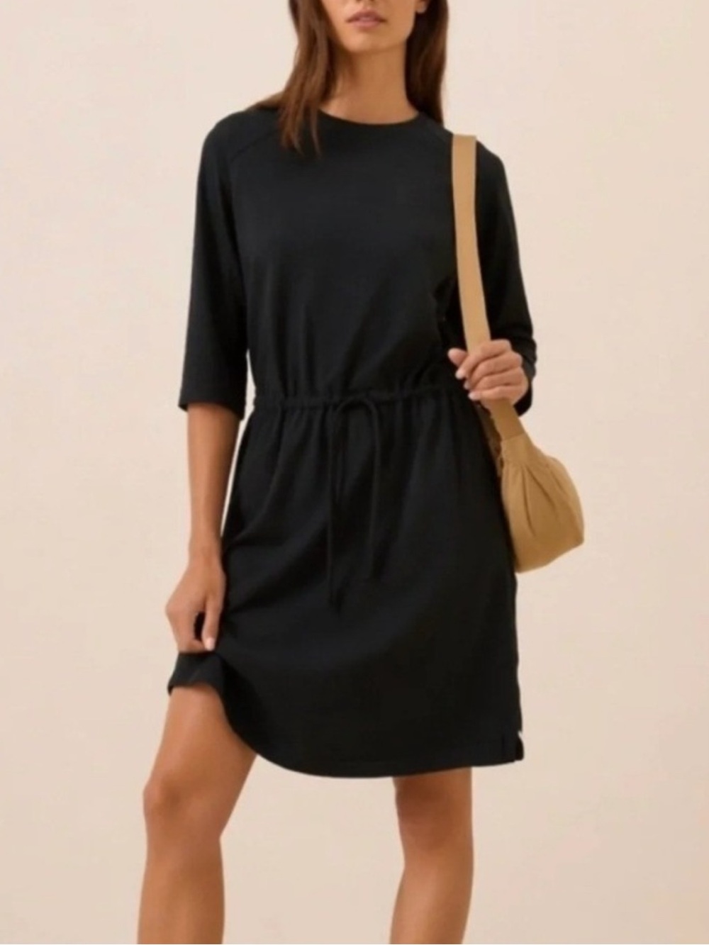 Women's Black Pact Drawstring Waist Jersey Dress Size Large organic cotton
